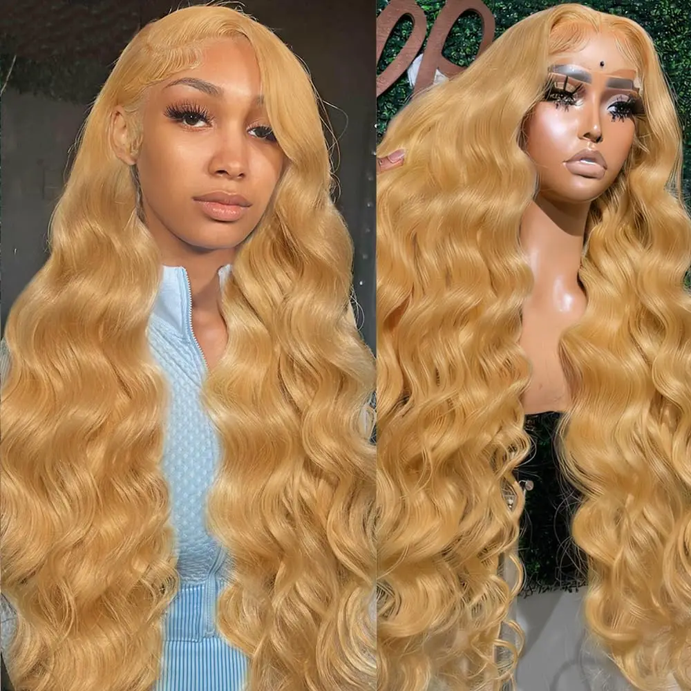 27# Colored Wigs Honey Blonde Body wave Wig 180% Density 13x4 HD transparent Lace Front Wigs Human Hair Brazilian Remy Hair Wigs