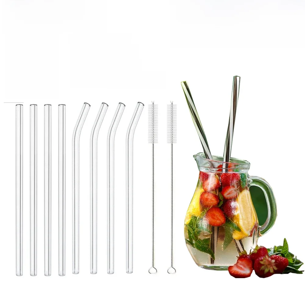 Pailles en verre écologiques et réutilisables, 1 à 10 pièces, paille métallique avec brosses, Smoothies, Milkshake, Cocktails, accessoire de Bar de fête