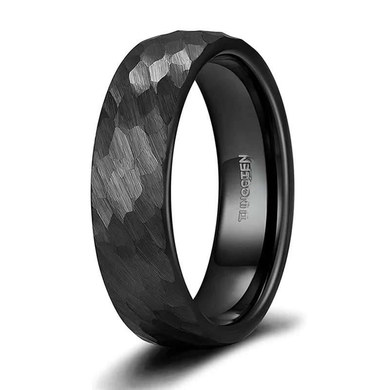 Tigrade 6mm 8mm młotkowane wolframowe obrączki dla kobiet mężczyzn czarny szczotkowany męski obrączka Comfort Fit rozmiar 6-15 — zdjęcie 2