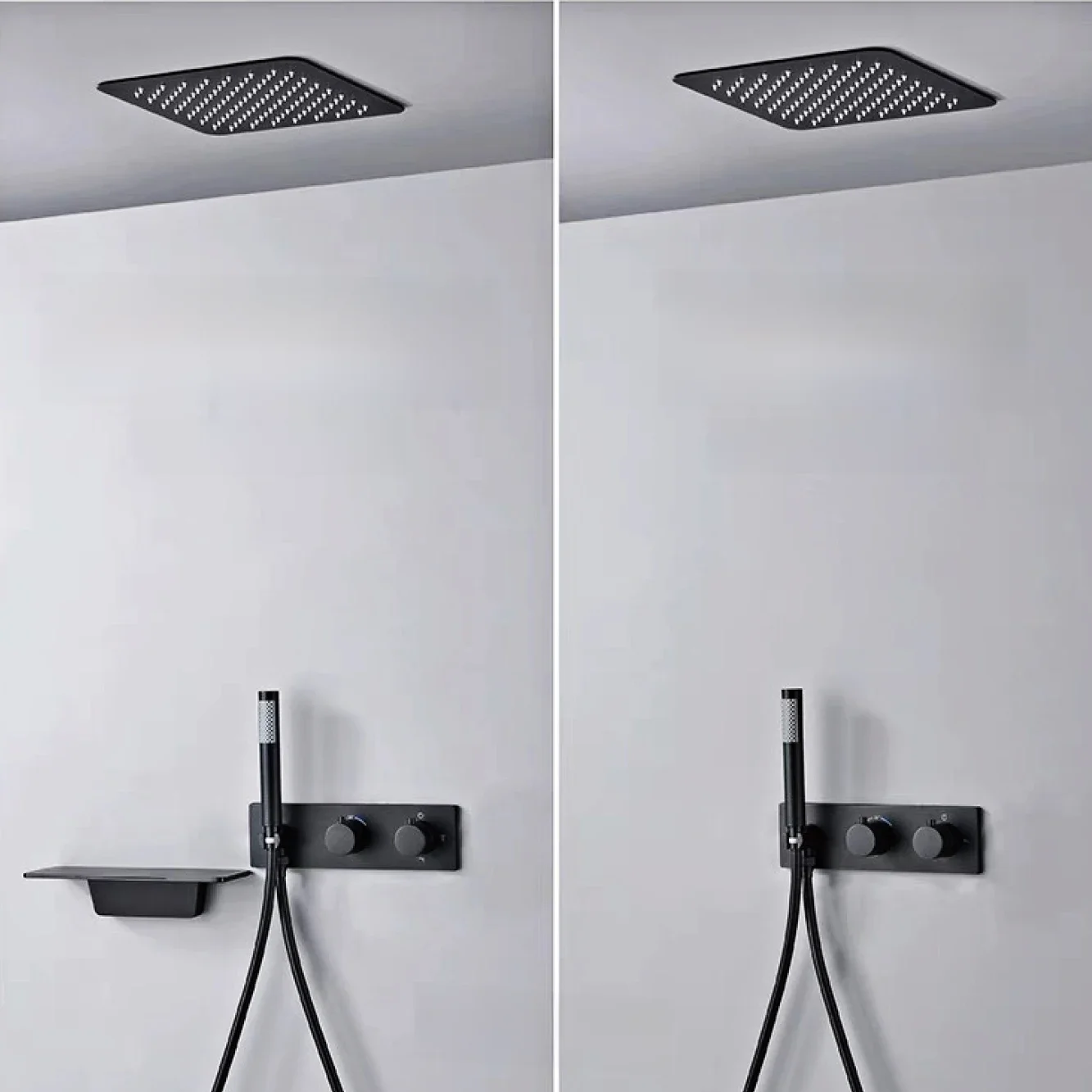 High-end-einfache schwarz messing bad dusche system wand-montiert design 3-funktion thermostat