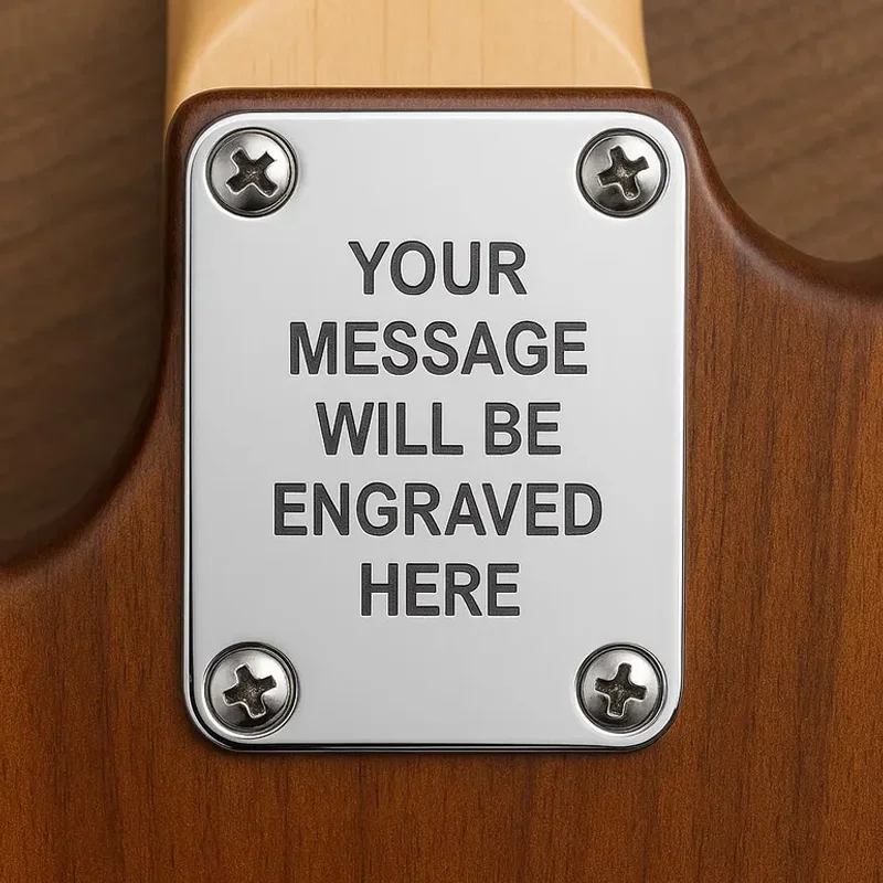 Custom Engraved Etched CHROME PLATED Guitar Neck Plate Personalized Fit Fender