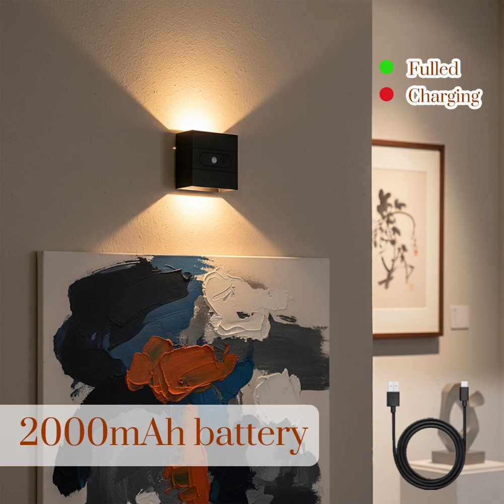

2000 мАч Беспроводные настенные светильники Фон для шкафа Настенный светильник Бесплатная установка Домашняя зарядка Type-C для внутреннего декора Художественное шоу
