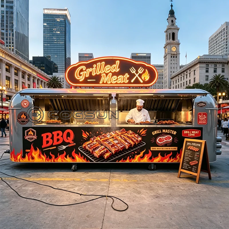 COGSUN BBQ Food Trailer Mobile Kitchen Fully Equipped OutdoorIce Ice Cream Cart Commercial Grade Food Trucks