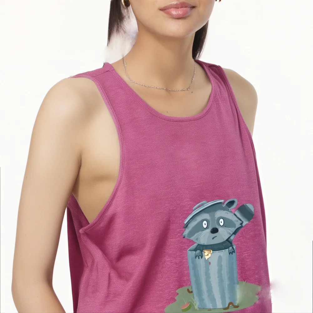 

Women's Sleeveless Top Lithtweight Tank Top Casual Fashion Adorned With Raccoon In Rubbish Bin Graphic Motif Versatile Daily Tee