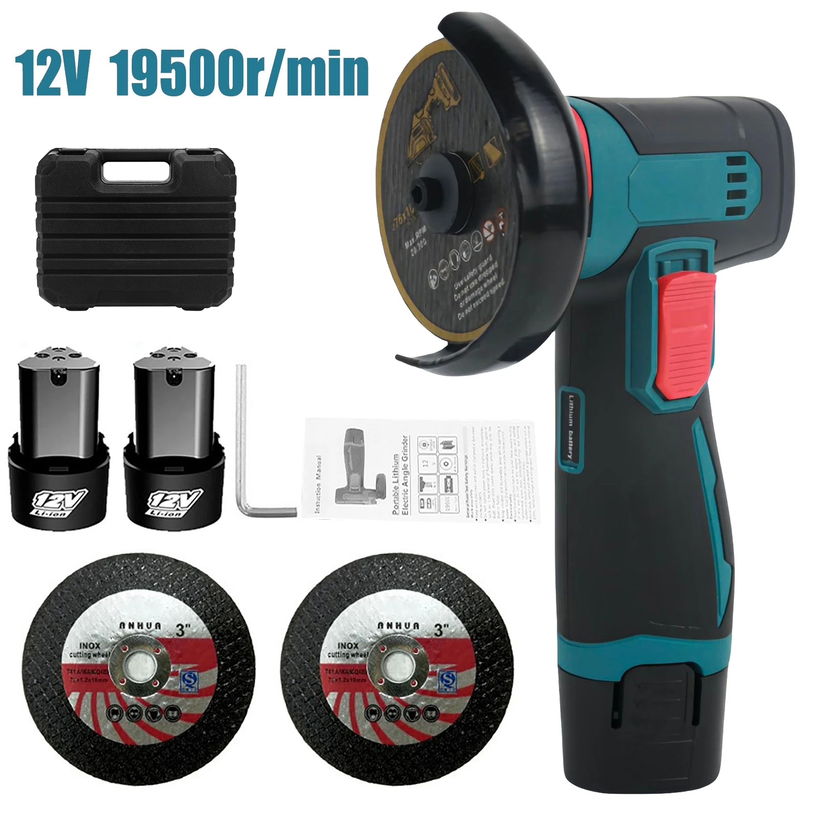 Mini Amoladora Angular de 12V y 19500 RPM con Batería de Litio Recargable, Máquina Inalámbrica para Pulir y Cortar con Diamante