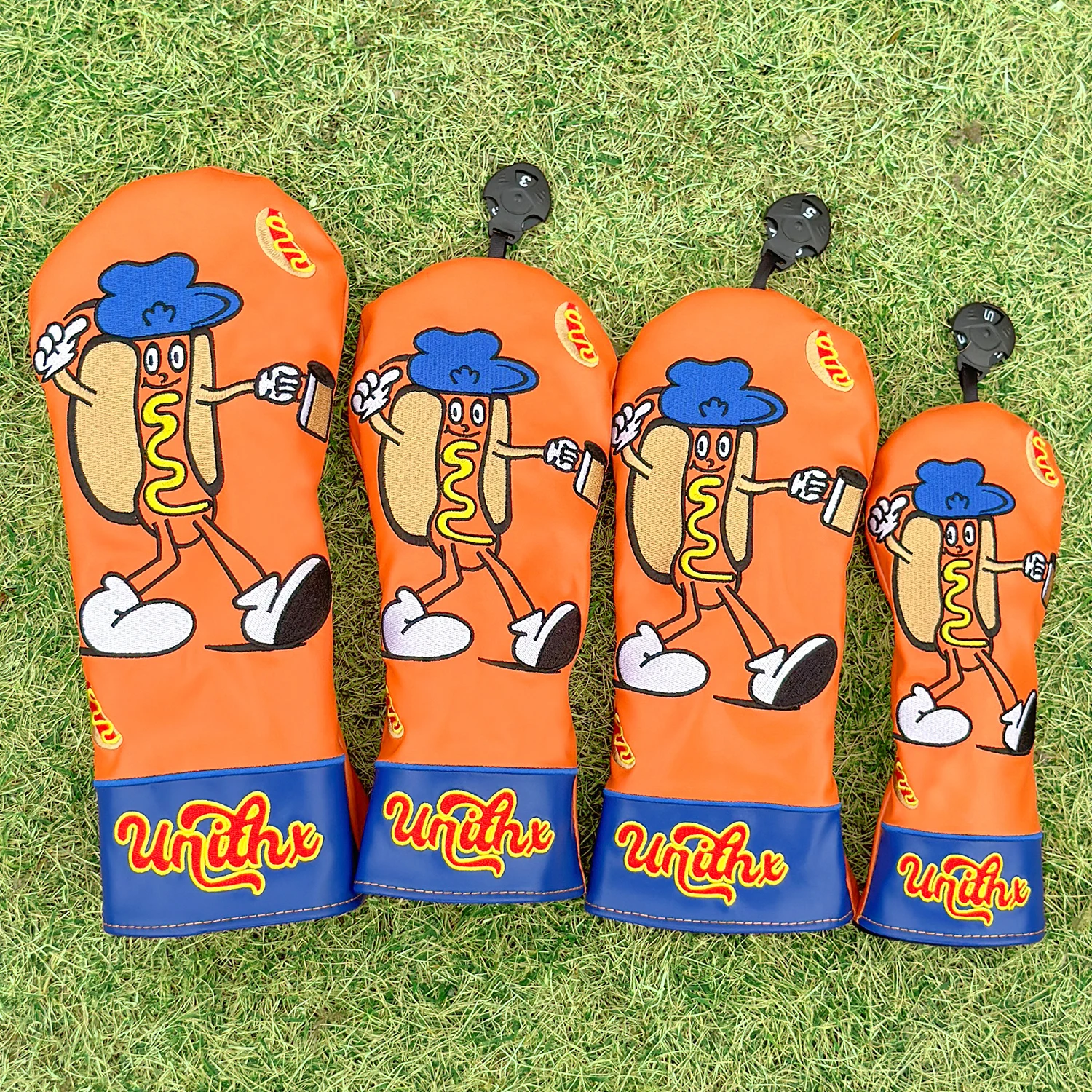1pc/4pcs Hot Dog Golf Club Head Cover | Orange Protective Cover for Driver, Fairway, Hybrid-Durable Sports Accessory for Golfers