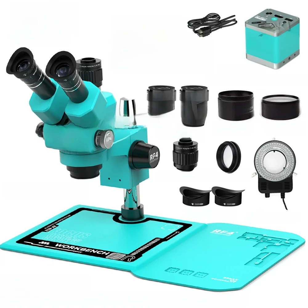 RF4 pyłoszczelny system stereoskopowy mikroskop trójokularowy 6.5-55X duże pole 4K HDMI USB telefon z aparatem lutowanie naprawa PCB RF-55PM-B52 — zdjęcie 2