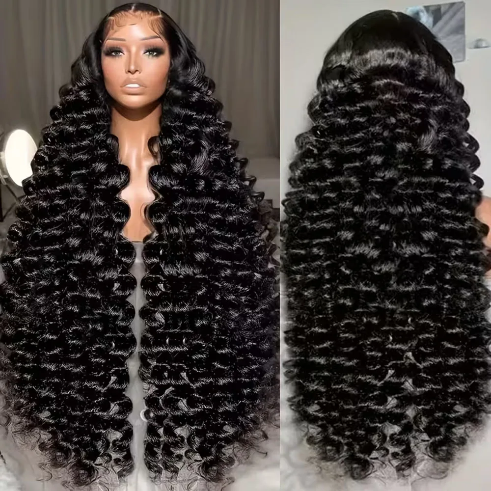 40 pulgadas 250% densidad 13x6 5x5 13x4 HD sin pegamento peluca con malla frontal rizada suelta onda profunda pelucas de cabello humano para mujeres