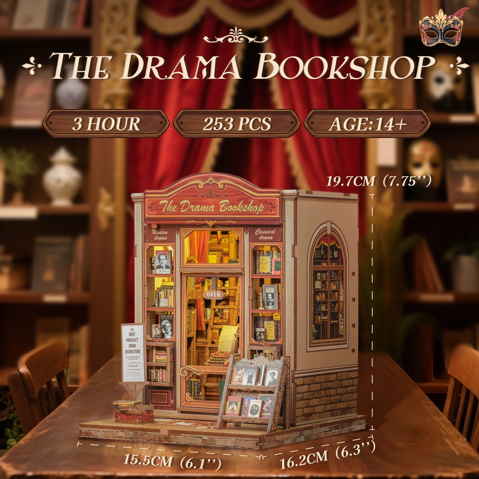 

CUTEBEE Wooden Dollhouse Book Nook Kit with Dust Cover Miniature House Model to Build 3D Puzzle Bookshelf Decor with LED Lights