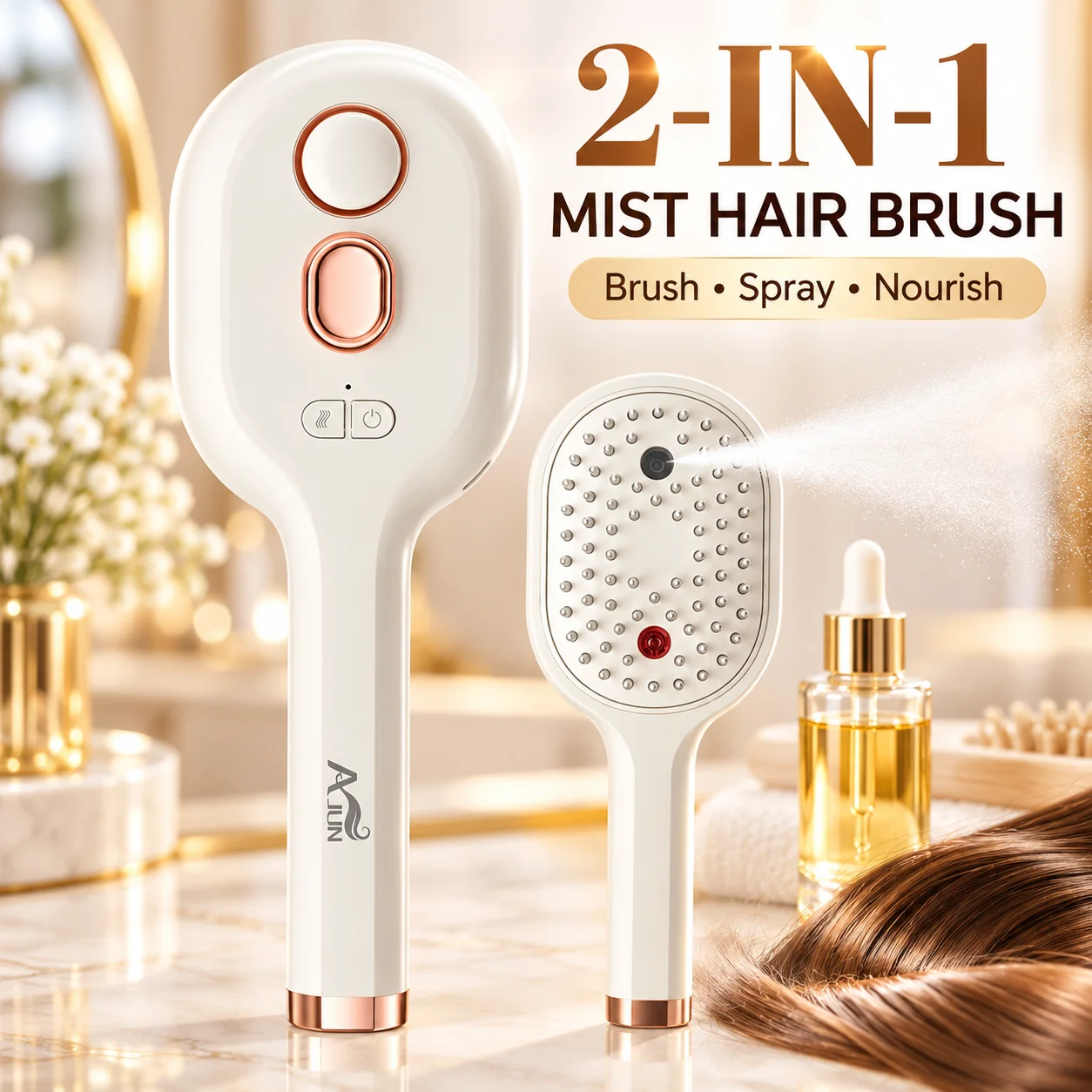 2-in-1 Electric Spray Hair Comb, Add Hair Care Essential Oil, Fine Mist Spray, One-Click to Clear Tangled Hair. Designed for wom