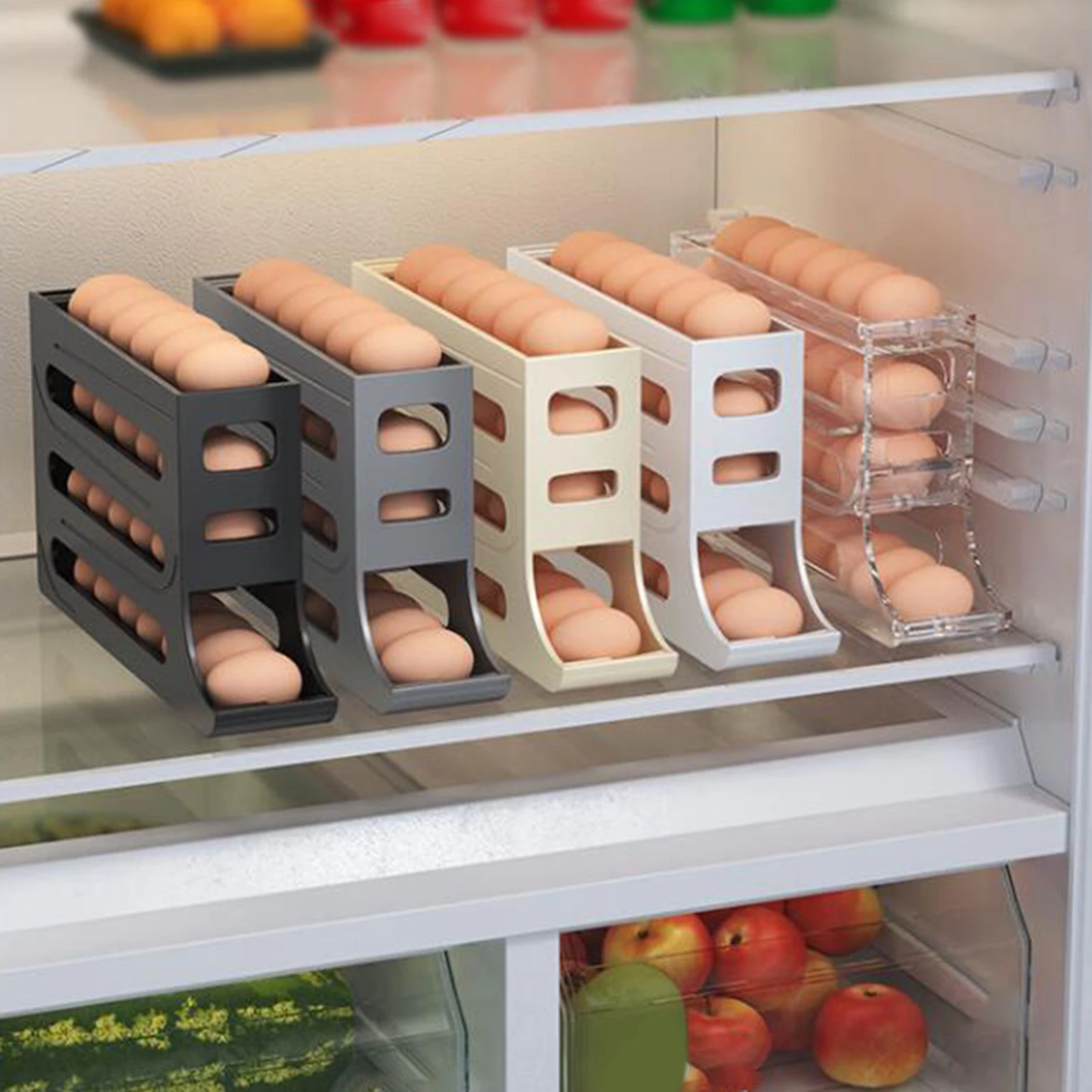 4 Tier Automatically Fridge Rolling Egg Container Rolling Egg Dispenser Space Save Egg Storage Fridge Holder Tray Container