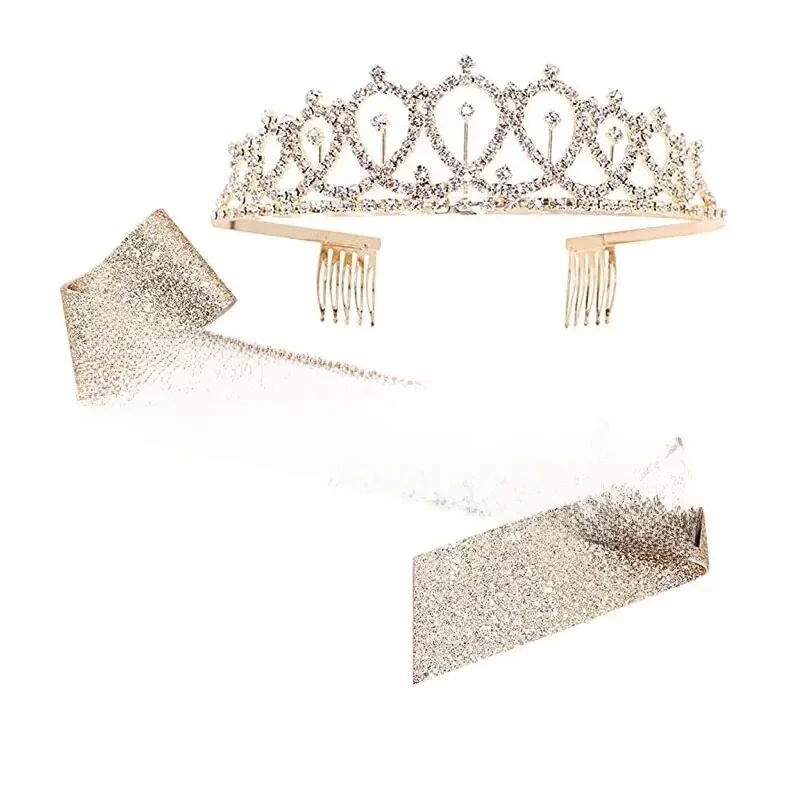 Bling strass cristal coroa tiara aniversário decoração feliz 18 21 30 40 50th aniversário cetim