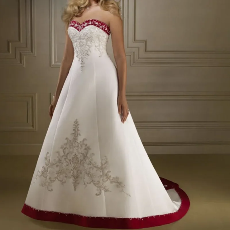 Bezpłatne dostosowane hafty suknie ślubne długa linia seksowna suknia ślubna bez ramiączek suknia ślubna w stylu Vintage Mariage Robe De Soiree — zdjęcie 2