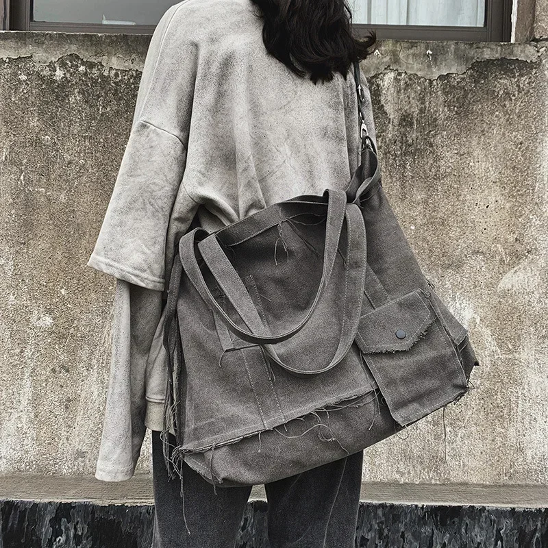 2020 nowa torba płócienna pojedyncza torebka z litego torby z zamkiem na ramię w stylu Vintage o dużej pojemności z wiadomością Unisex szkolne torby na zakupy — zdjęcie 2