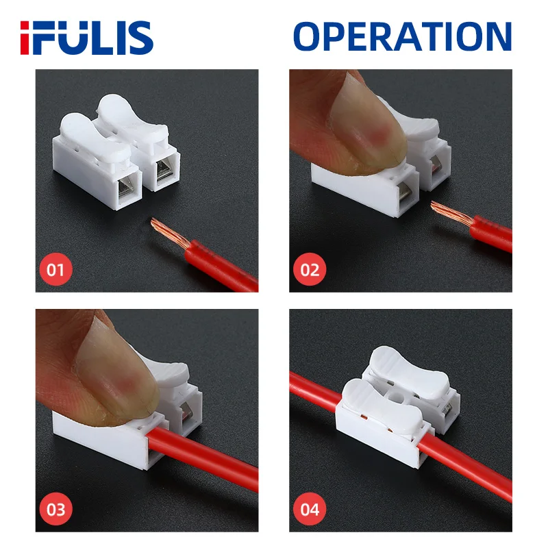 50pcs 220V CH-2 Wire Cable Connectors 2 IN 2 OUT Convenient Press 0.5-2.5m㎡ Fast Wiring Terminals Block Drop Shipping