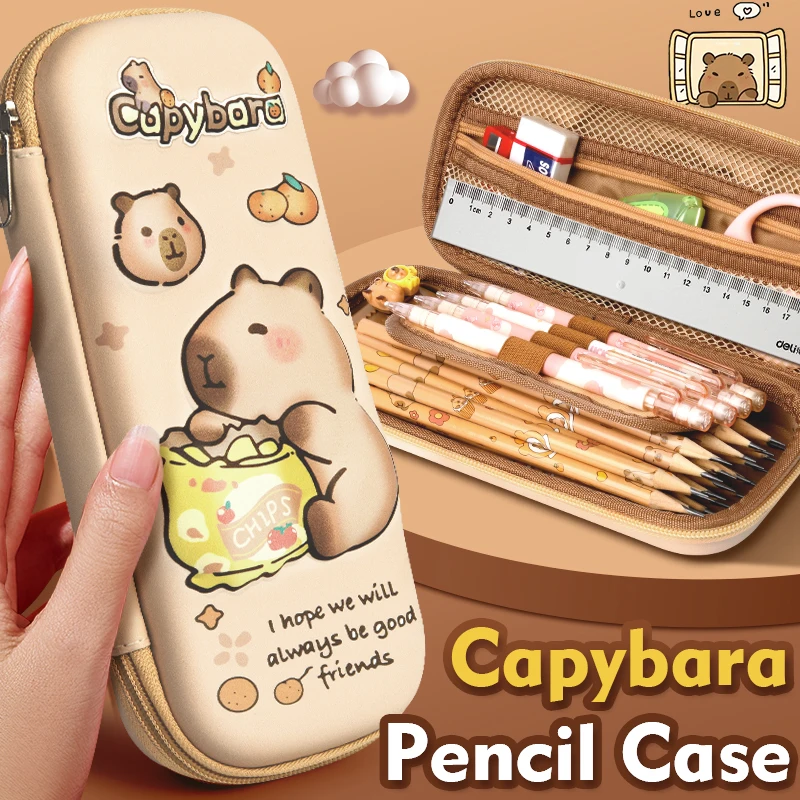 Estuche de lápices 3D Eva Capibara, bolsa de papelería de gran capacidad con dibujos animados, estuche de lápices para estudiantes, suministros escolares, bolsa de papelería