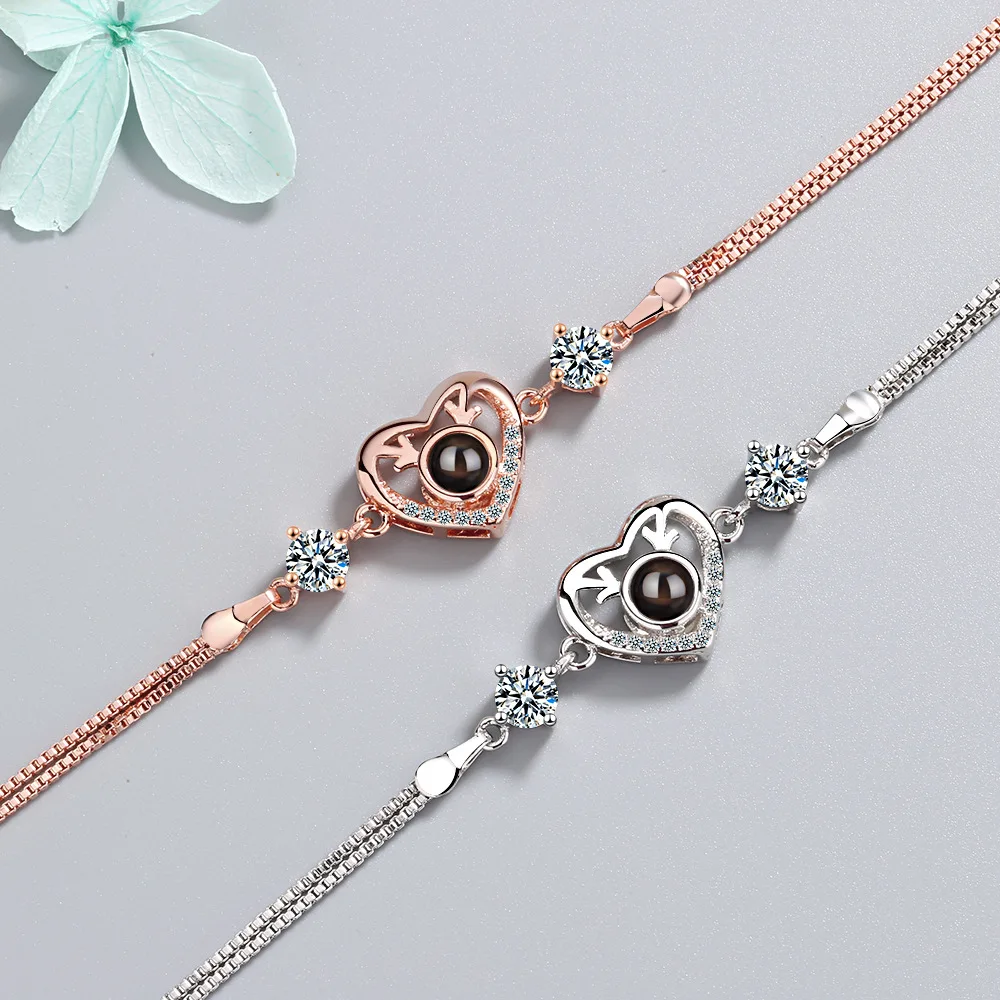 Customized 925 Sterling Silver Projection Photo Bracelet Custom Memorial Personalized Bracelet Jewelry Women Anniversary Gifts