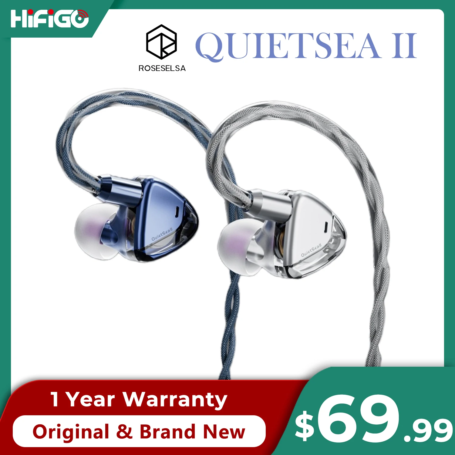 ROSESELSA QuietSea 2 / QuietSea II 10mm Dynamic Driver In-ear HiFi Earphone with 3.5mm+4.4mm Interchangeable plugs
