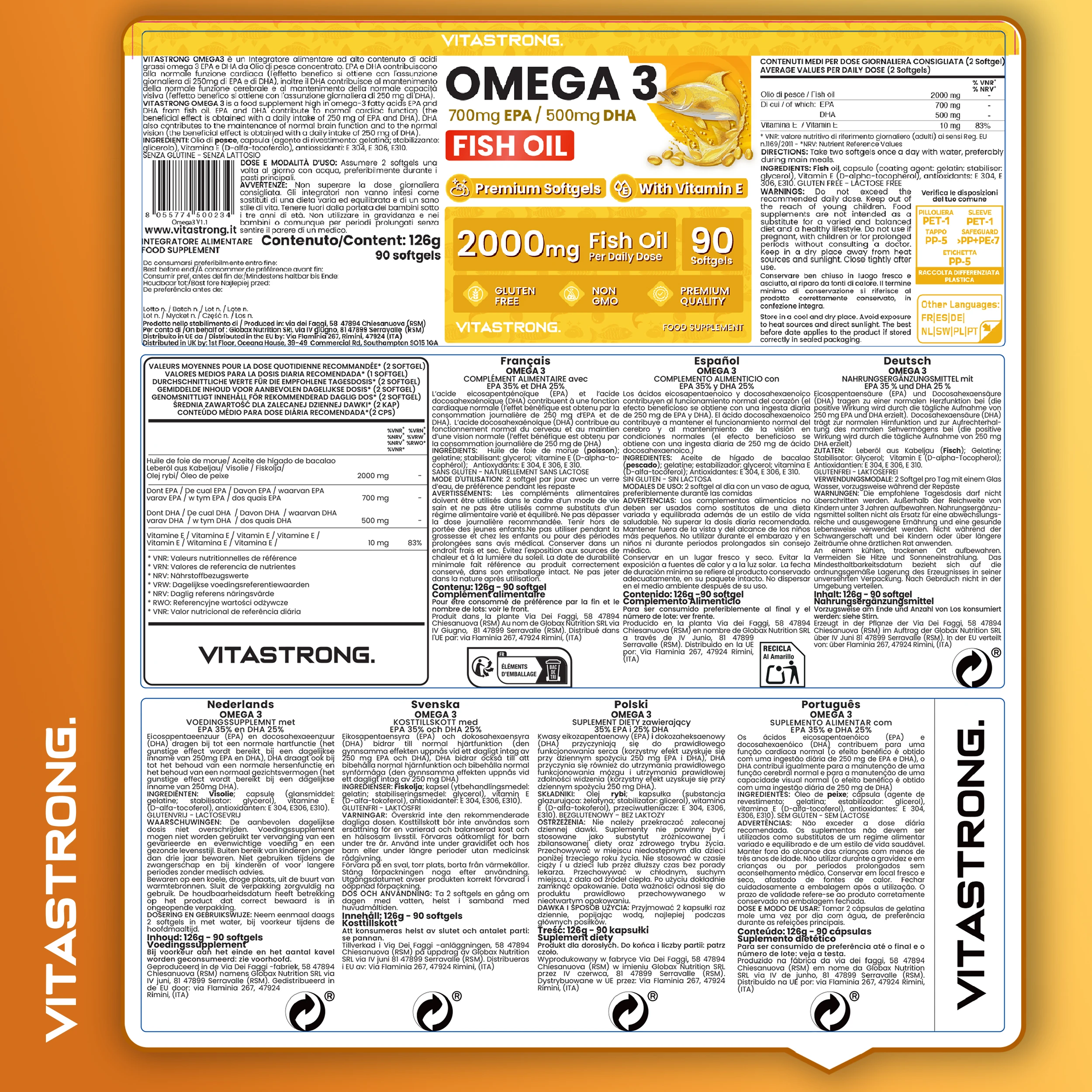 زيت السمك أوميجا 3 2000 ملغ جرعة عالية مع فيتامين E، بدون طعم ما بعد الولادة، زيت السمك أوميجا 3 (زيت السمك) 700 ملغ EPA 500 ملغ DHA، تركيز عالي، مكمل أوميجا 3 قلب نقي، البصر، الدماغ #8