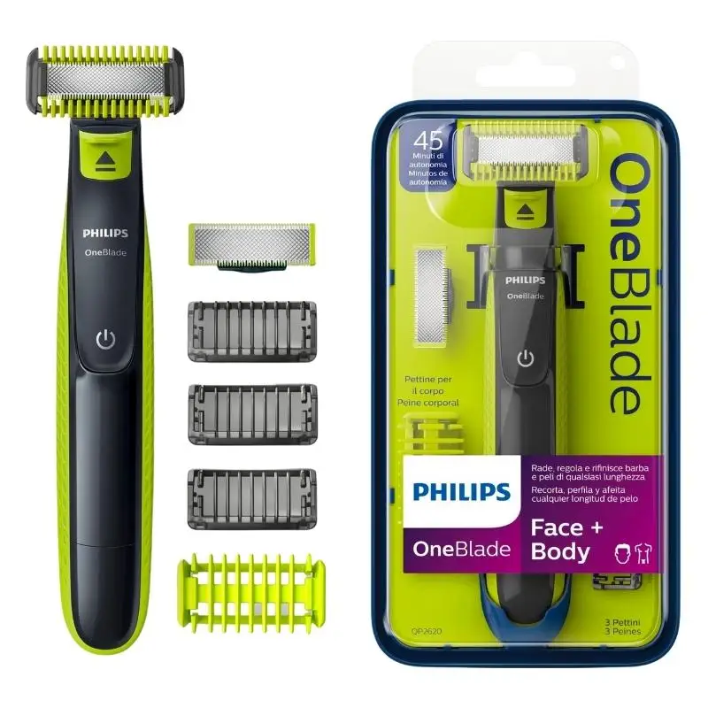 Philips OneBlade Pro QP2620 Face Body Electric Shaver For Men Includes 2 Blades 4 Combs Rechargeable Wet Dry Razor Beard Trimmer