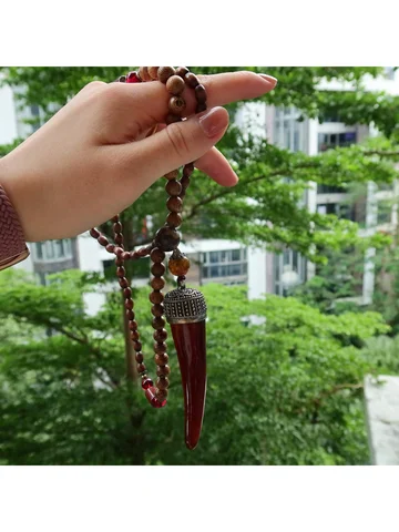 Collier bohème tribal pour femme – Fait à la main avec perles de bois et pierre unique, bijoux terreux pour tous les jours, cadeau pour elle