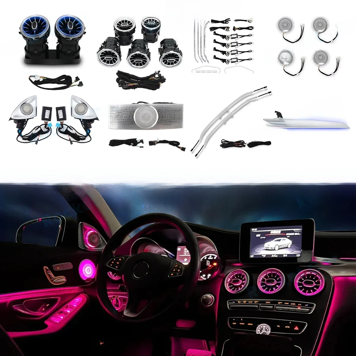64 Kleuren Led Turbine Ventilatieopeningen Omgevingslicht Voor Mercedes Benz W 205X253 Glc Coupe C43 C 63S Auto Luidsprekerafdekking Decoratief Lampdeel - afbeelding 2