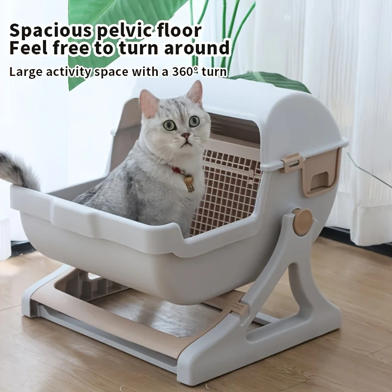 

1pc Lazy Cat Litter Box - No Scoop Needed, Odor-Proof And Leak-Proof Durable Design with Removable Grid for Easy Cleaning, Low-Maintenance Rectangular Cat Pan for Indoor Cats, Cat Litter Box Automatic, Pet Waste Management, Functional Pet Product