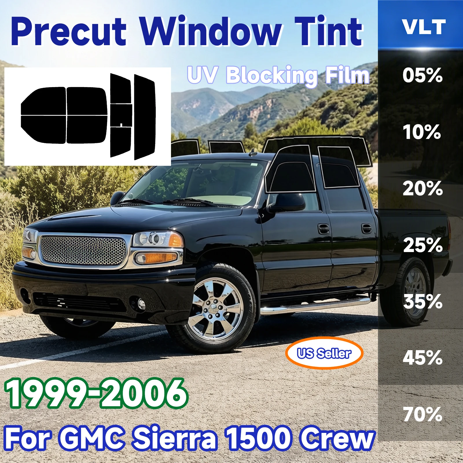 

Пленка для тонировки окон, предварительно вырезанная для GMC Sierra 1500 Crew 1999-2006, автомобильные аксессуары, защита от солнца и жары, двухслойная, противоударная, блокировка УФ-излучения, защита конфиденциальности