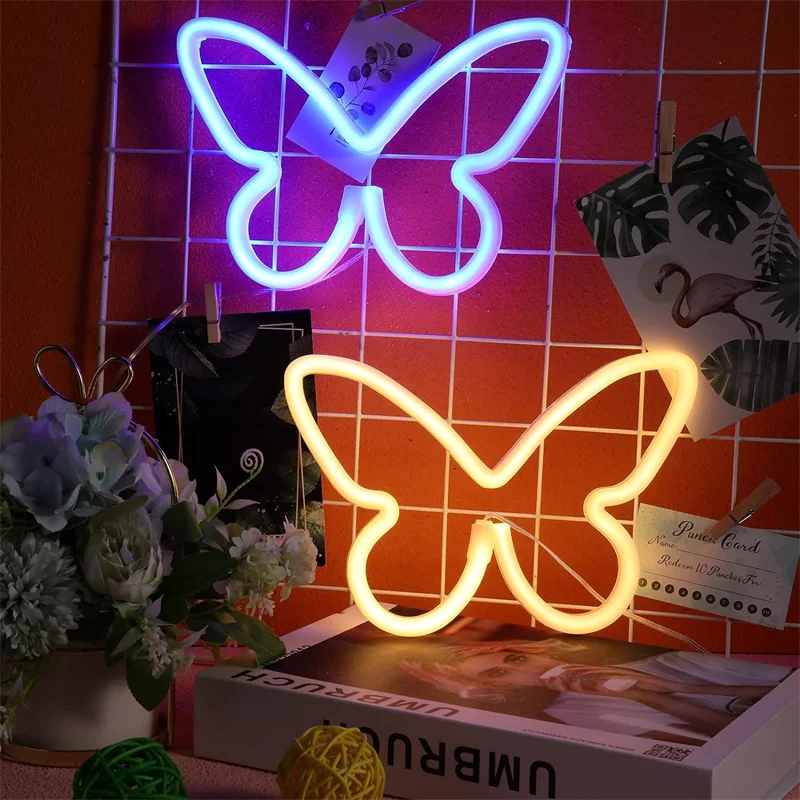 Borboleta Neon LED Light Signs, Wall Art, Neon Light Decor, Casa, Quarto, Casamento, Aniversário, 2 pcs