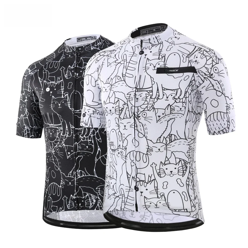 AliExpress KEMALOCE Cycling Jersey Men Summer White&Black Cartoon Bicycle Jersey Polyester Breathable Short Sleeves Road Race Bike Clothing