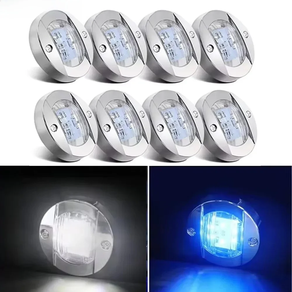 Białe/niebieskie oświetlenie wewnętrzne łodzi morskiej 12V LED pokład łodzi światło uprzejmości 3'' okrągłe rufy kotwica pawęży światło nawigacyjne — zdjęcie 2