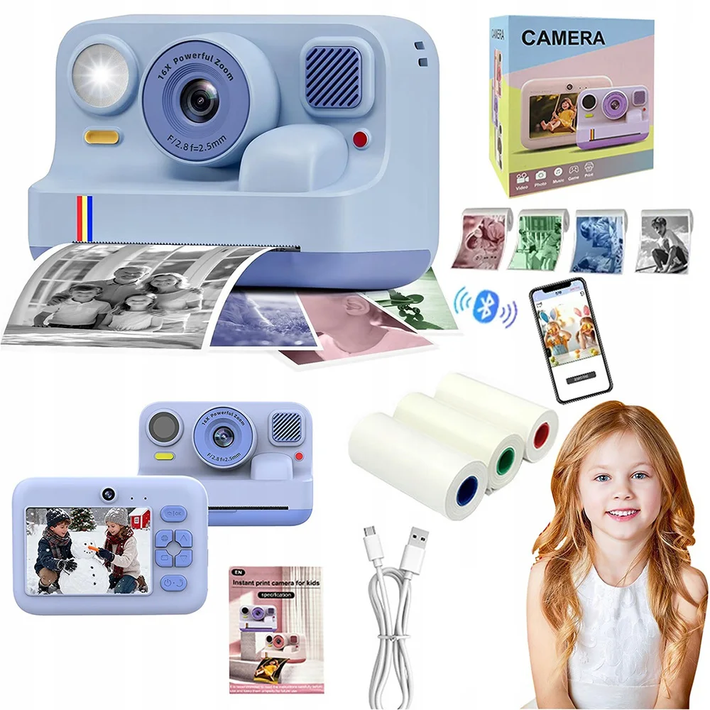 Kinderkamera 1080P HD Dual-Selfie Sofortdruck Digitalkamera mit Druckpapier für Mädchen Jungen Weihnachts- und Geburtstagsgeschenke Spielzeug