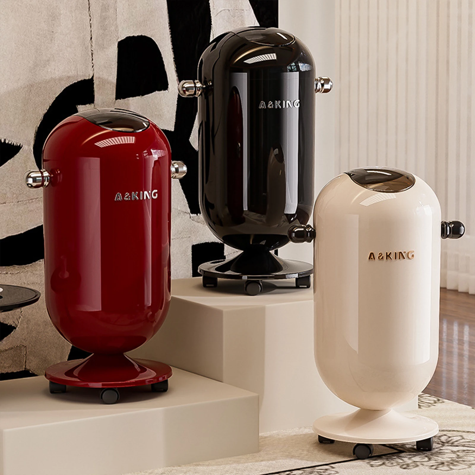 

Press Type Trash Can with Wheels Stylish Versatile Kitchen Bin Wastebasket Waste Paper Bucket Garbage Bin for Bedroom Office 20L