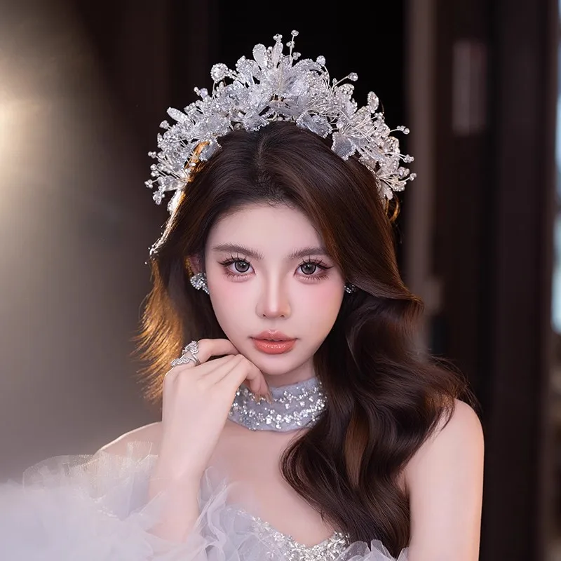 رباط شعر على شكل فراشة مطرز يدويًا للنساء، إكسسوار تاج الزفاف عالي الجودة، مجوهرات ربطة شعر الزفاف