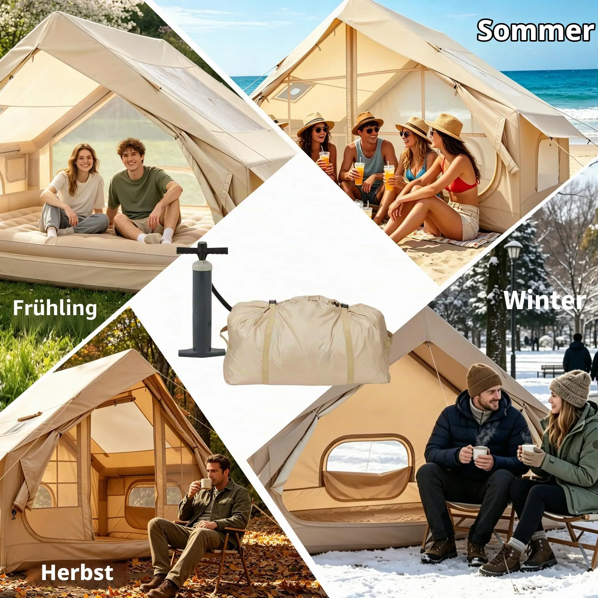 Tienda de campaña inflable para 4 a 6 personas, tienda de aire de 6 m², impermeable, incluye bomba de mano, material Oxford 150D, suelo 210D, PU2000 a PU3000 mm, malla B3.