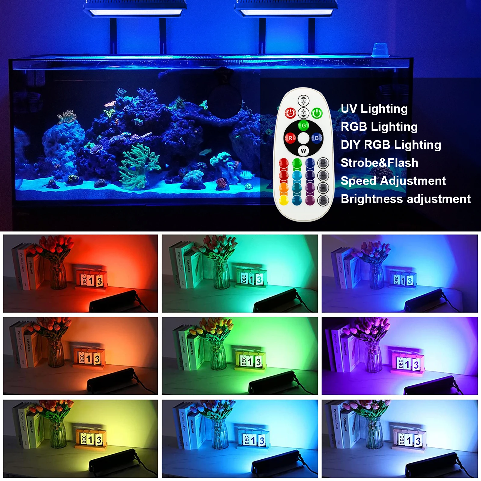 Luci UV + RGB da 50W, luci che cambiano colore, luce nera per feste di bagliore, luce di inondazione RGB, con interruttore e telecomando, per