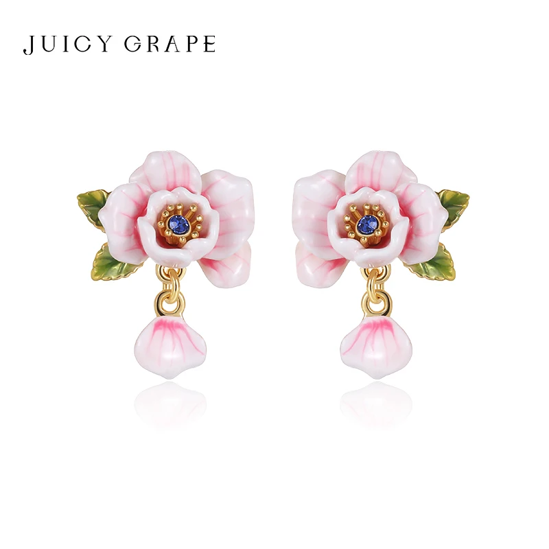 

JUICY GRAPE New Fashion Jewellery Rosebush Earrings S925 Silver Pin 18K Gold Plated Enamel Handmade Suitable for Wedding