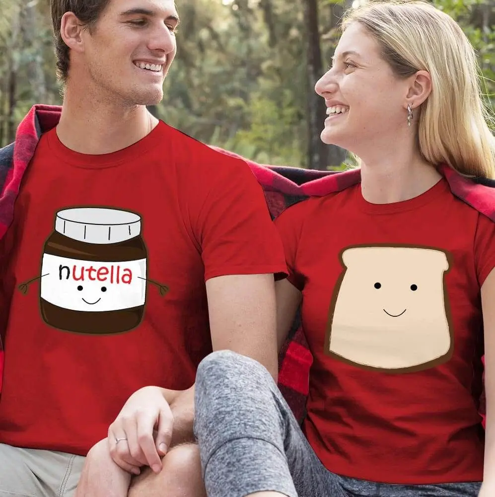 

Unisex Nutella Bread Couple T-Shirts - Sweet Matching Tee Set- Valentine's Day Gift- T-shirts for Couples