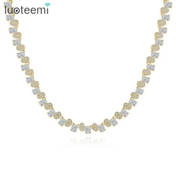 LUOTEEMI Sparkling Gold Color Round CZ Stone Long Adjustable Necklace for Women Trending Tennis Link Chain Bride Wedding Jewelry