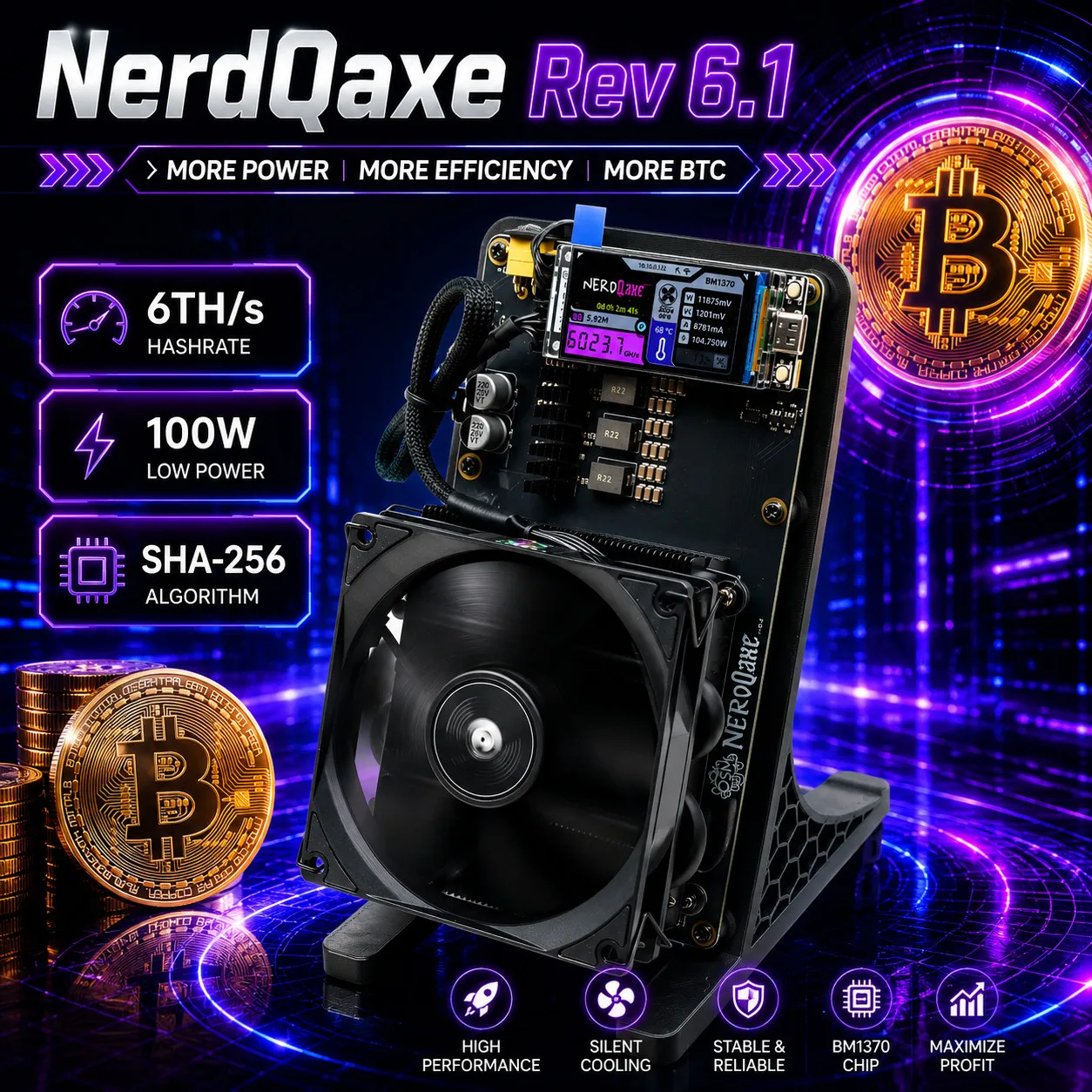 

JD GOOD DEAL Bitaxe Miner NerdQaxe++ Rev 6.1 100W BM1370 chip Bitcoin Solo Miner
