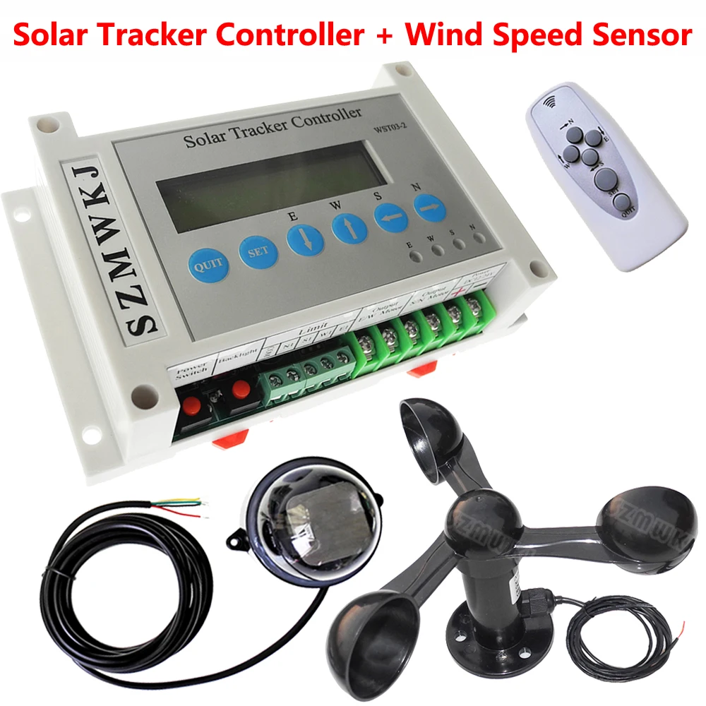 Electronic Dual Axis Solar Panel Auto Tracking LCD Solar Tracker Controller W/ IR Remote W/ Wind Speed Sesnor 0-2.5V Anemometer