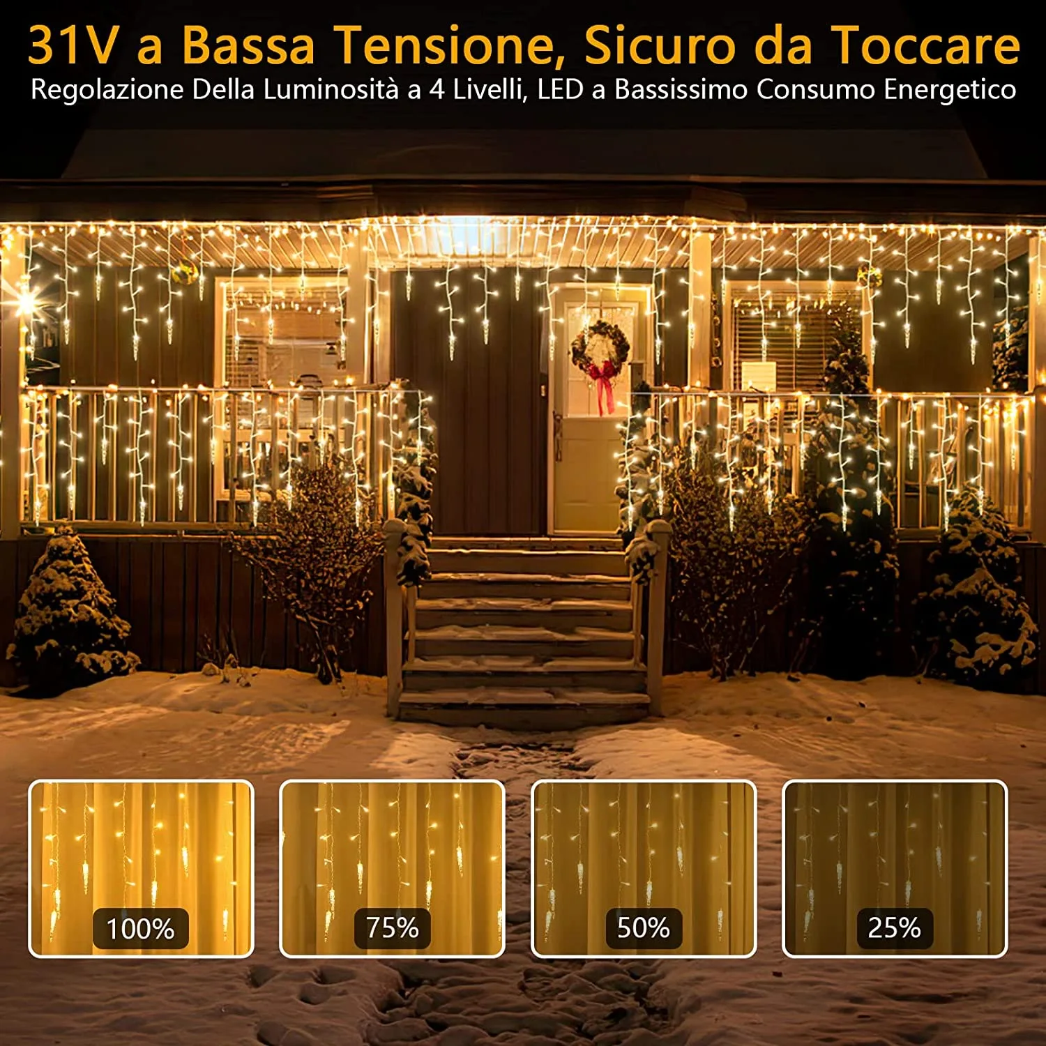 Luces Navidad en Cortina de LED 10 metros, 10M 480 LED Luces Navidad Exterior, Luces Navidad Exterior Cortina con 8 Modos Mando, IP44 Impermeable