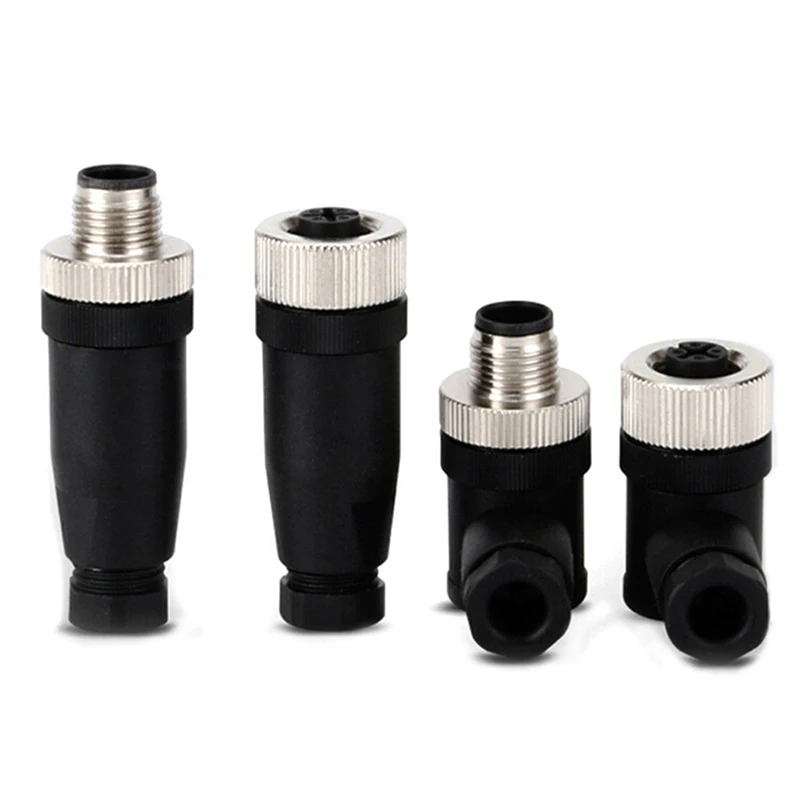 M12 Sensor Connector Waterproof Straight Angle Male Female Screw Threaded Plug Coupling 3 4 5 Pin