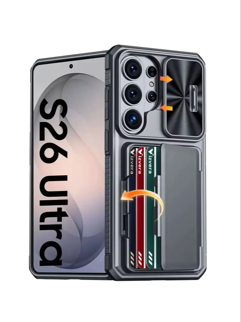 voor Galaxy S26 Ultra Case Wallet RFID, kaarthouder, camerahoes, robuuste, schokbestendige siliconen beschermhoes voor het hele lichaam - grijs - afbeelding 2