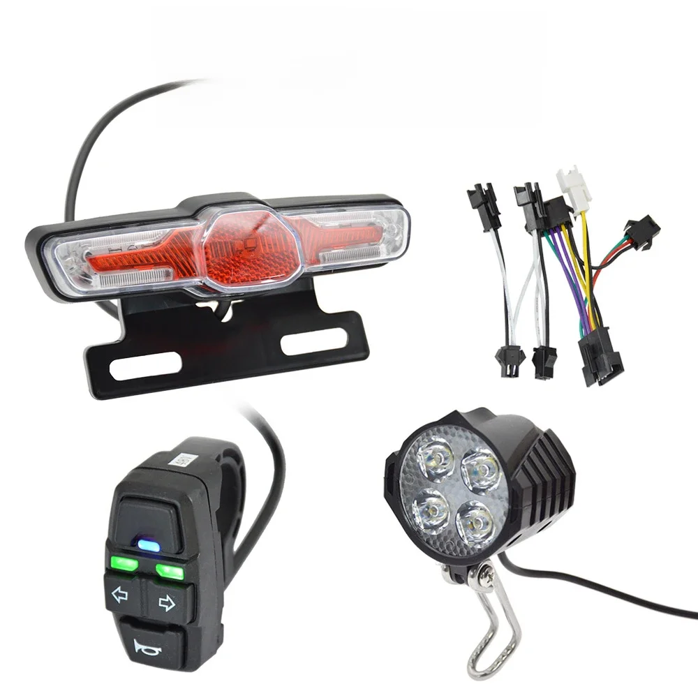 AliExpress NONE Bicycle Headlight and Tail Light Set Ebike Turn Signals Front and Back Light Electric Bike Light Horn Kits with Switch 24-48V