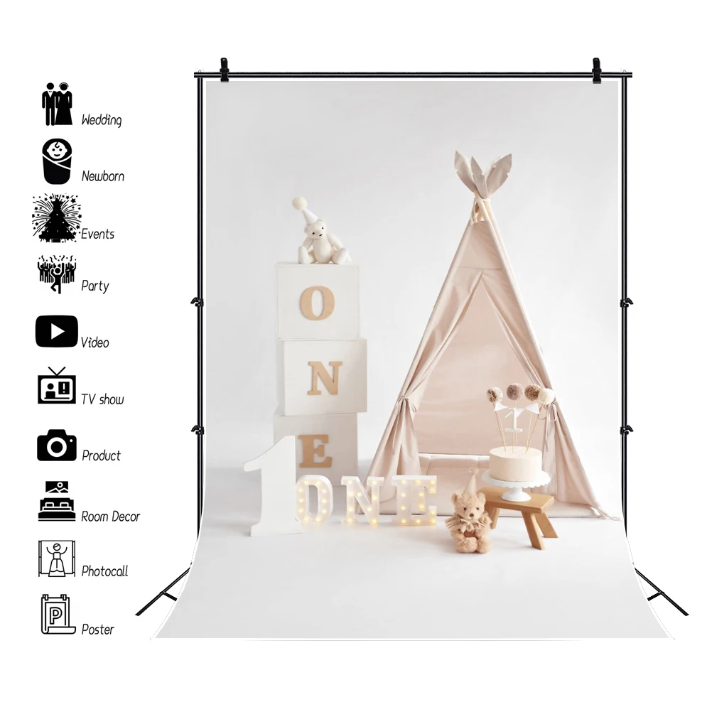 Newborn Baby 1st Birthday Backdrop Girl Boy Baby Shower Balloon Tent Kids First Birthday Cake Smash Party Photography Background