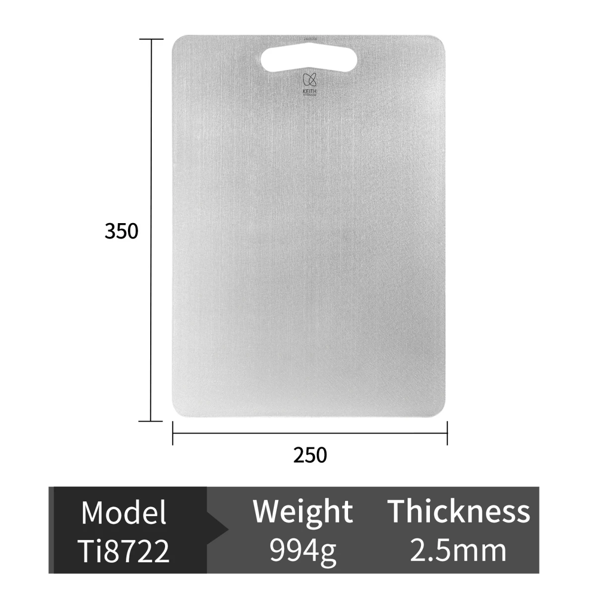 Keith 2,5 mm dikke snijplank van puur titanium, antibacteriële titanium snijplank met ophanggat, twee maten voor de keuken