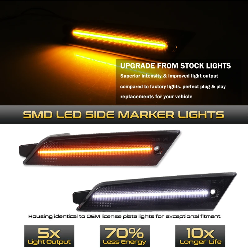 2Pcs For Car Mustang LED Rear Side Marker Lamp Lights For Ford Mustang 1979-1986  Accessories White Yellow 12V
