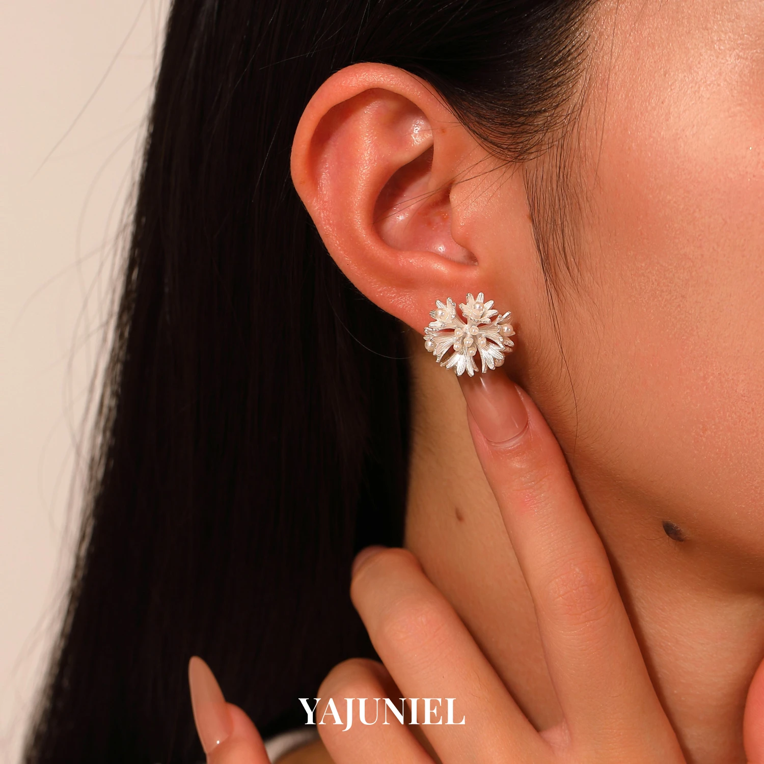 

YAJUNIEL White Gold Plated Floral Natural Pearl Stud Earrings for Women Hypoallergenic Starburst Dainty Earrings Jewelry Gift