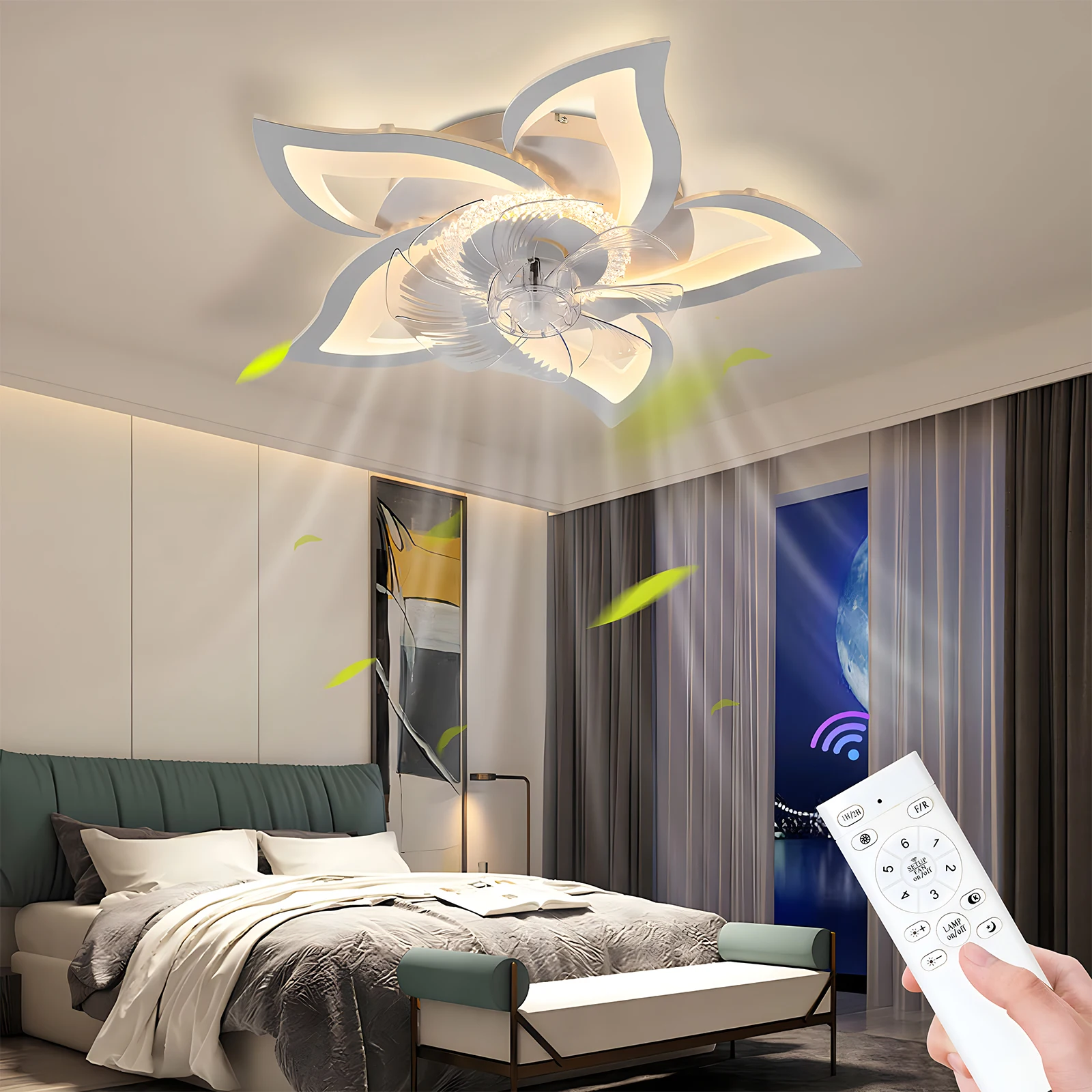 Petals LED Ceiling Lamp Ceiling Fans With Light Bedroom Dining Table Fan Lamp Ventilator Remote Control Light Fixture